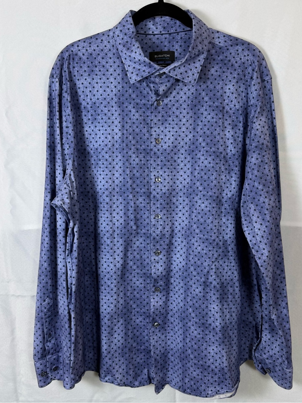 Bugatchi OoohCotton Tech XXL Blue Polka Dot Stretch Shirt